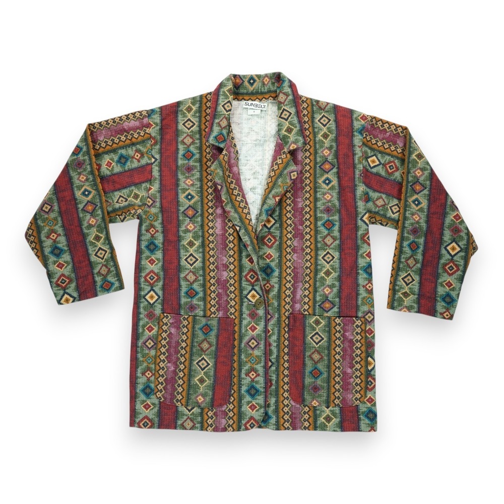 Vintage Sunbelt Blazer Women's Southwestern Aztec 3/4 Sleeve USA Made ~ Sz Small